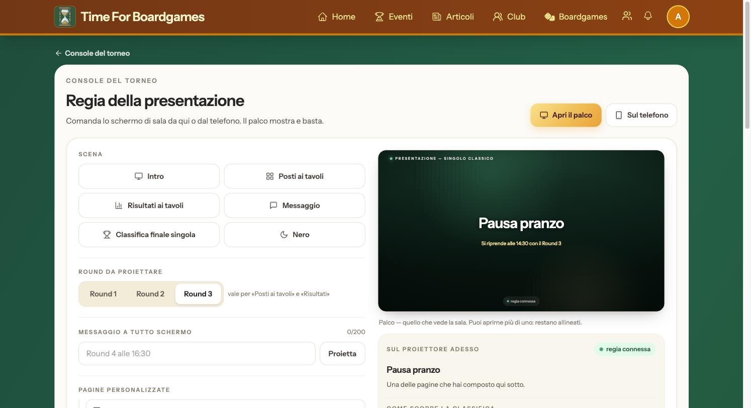 La regia sulla sua pagina dedicata, con le scene, i comandi e l'elenco delle pagine